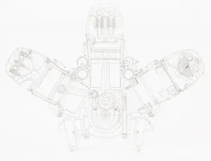Mechanical Engineering Drawings Prints: Lion VIID engine, engineering drawing
