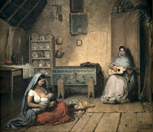 Interior of a jacal (shack). 1853. Oil. MEXICO Interior of a jacal (shack). 1853. Oil. MEXICO
