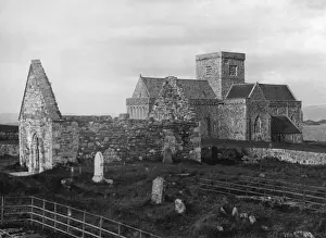 Prints of Iona Cathedral, on the island of Iona, off the south west coast of Mull, Scotland, was founded in 563, by St. Columba, who landed here from Ireland. Date: founded 563 Historical Site Prints: Iona Cathedral Print, Founded 563 AD