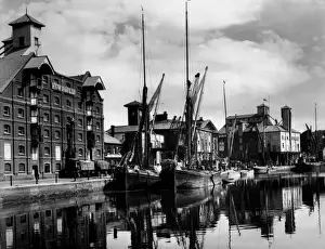Prints of A fine impression of the busy Docks at Ipswich, Suffolk, England. Date: 1950s Industrial Prints: Ipswich Docks Vintage Print 1950s