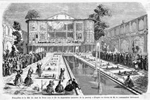 Prints of Interior court of the Shahs palace on the occasion of the engagement of his daughter with the Minister of War Iran Prints: Iran Tehran Interior Court Print of Shah's Palace Engagement Celebration