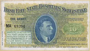 Prints of A ticket for the Irish Free State Hospitals Sweepstake, based on the Derby at Epsom, England Derby Prints: Irish Derby Sweepstake Print