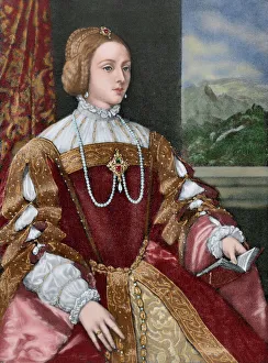 Isabella of Portugal (1503-1539). Engraving. Colored Isabella of Portugal (1503-1539). Engraving. Colored