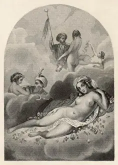 Islamic Paradise Print: HOURIS Nymphs in Elysian Landscape