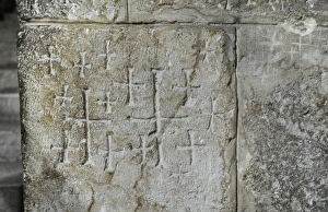 Israel. Jerusalen. Crusader graffiti in the Church of the Ho Israel. Jerusalen. Crusader graffiti in the Church of the Ho