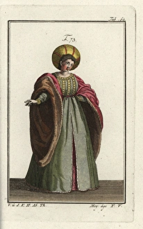 Italian noblewoman in courtly dress with fur-lined Italian noblewoman in courtly dress with fur-lined