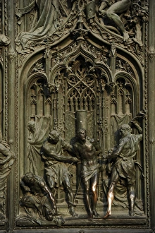 Italy. Milan Cathedral. Door detail. Flagellation of Christ Italy. Milan Cathedral. Door detail. Flagellation of Christ