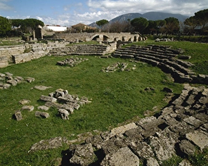 Italy. Paestum. Roman Amphitheater. Ruins Italy. Paestum. Roman Amphitheater. Ruins