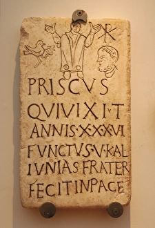 Italy. Roman funerary stele of Prisco. 4th century AD Italy. Roman funerary stele of Prisco. 4th century AD