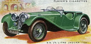 Prints of An early member of Britains renowned sports family, this is the S.S. 2.5 litre Jaguar 100, priced at just under a thousand pounds. Date: 1937 Jaguar Prints: 1937 Jaguar 100 Print: A Rare Sports Car