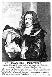 Prints of JAN PEETERS Flemish artist noted for battles at sea, storms at sea, and galleys but who could turn his hand to townscapes and chateaux if called upon, Date: 1624 - 1677 Jan Peeters Prints: Jan Peeters Sea Battle Print, 1624-1677