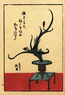 Japanese flower arrangement with leaves and flowers Japanese flower arrangement with leaves and flowers