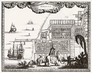 Djakarta Print: 17th Century View of City and Harbour