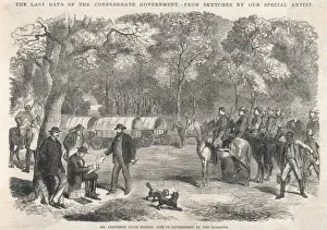 Print of Jefferson Davis signing acts by the roadside