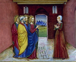 Jesus admonishes the adulteress to sin no more. Miniature Jesus admonishes the adulteress to sin no more. Miniature