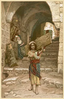 Jesus as a boy, carrying a plank of wood Jesus as a boy, carrying a plank of wood