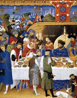 John, Duke of Berrys household exchanging New Year gifts. T John, Duke of Berrys household exchanging New Year gifts. T