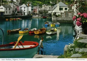 Prints of Inner Harbour, Polperro, Cornwall. Date: circa 1960s John Hinde Prints: Inner Harbour, Polperro Print, Cornwall circa 1960s
