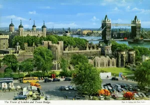 Tower Of London Prints: The Tower of London and London Bridge Print, 1960s