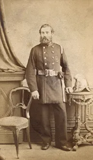 John Howard, Victorian fireman, in studio portrait John Howard, Victorian fireman, in studio portrait