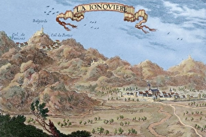The Jonquera, Catalonia. French engraving. 17th century. Col The Jonquera, Catalonia. French engraving. 17th century. Col