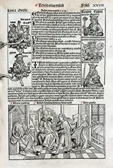 15th-century Print of Joseph before Pharaoh with Potiphar's wife