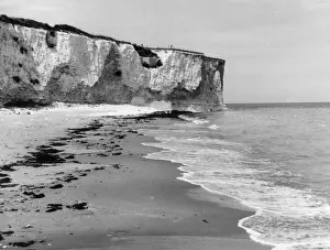 Prints of The white chalk cliffs and foreshore at Joss Bay, Isle of Thanet, Kent, England. Date: 1950s Chalk Prints: Joss Bay Cliffs Print, Isle of Thanet, Kent, England 1950s