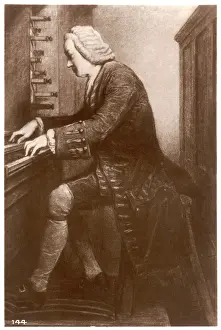 Prints of JOHANN SEBASTIAN BACH German organist and composer at the keyboard Music Prints: Print of Johann Sebastian Bach at the Keyboard