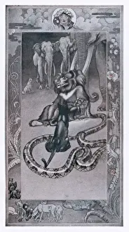 Prints of Baloo the bear, Kaa the snake, Bagheera the panther and the elephants Rudyard Kipling Prints: Jungle Characters Print: Baloo, Kaa, Bagheera and Elephants