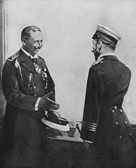 Russian Leader Prints: Kaiser Wilhelm II and Tsar Nicholas II Meeting Print c. 1900