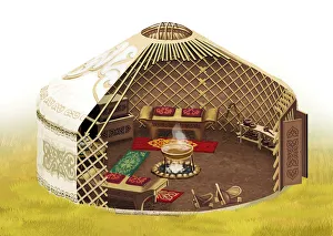 Kazakh yurt in cross section, Kazakhstan Kazakh yurt in cross section, Kazakhstan