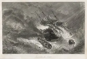 19th Century Sailing Ship Prints: THE KENT ABLAZE