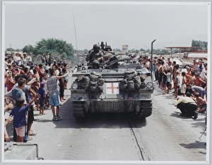 The KFOR invasion passing Stenkovich refugee camp The KFOR invasion passing Stenkovich refugee camp
