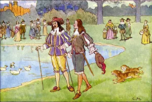King Charles II walks in St. James's Park with his brother King Charles II walks in St. James's Park with his brother