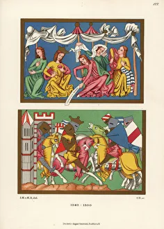 King and courtiers, battle scene, 13th century King and courtiers, battle scene, 13th century