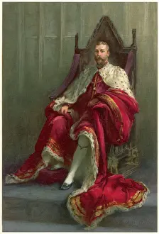 King George V Print: Monarch on Throne