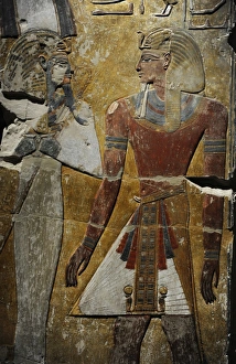 King Seti I in front of the God Osiris. Fragment of a pillar King Seti I in front of the God Osiris. Fragment of a pillar