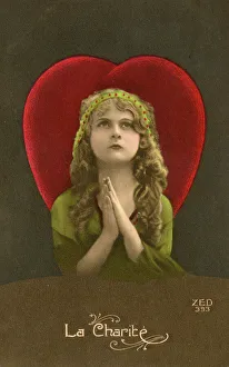 Kitsch French Postcard with a representation of Charity Kitsch French Postcard with a representation of Charity