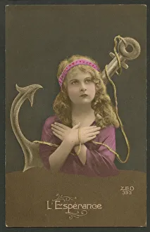 Kitsch French Postcard with a representation of Hope Kitsch French Postcard with a representation of Hope