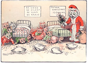 Many kittens and a Santa cat on a Christmas card Many kittens and a Santa cat on a Christmas card