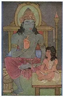 Print of Krishna instructing Arjuna on the Bhagavad Gita battlefield