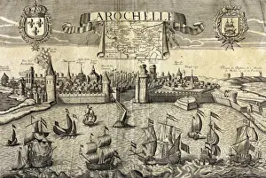 16th Century La Rochelle Print: Map of the City on the Atlantic