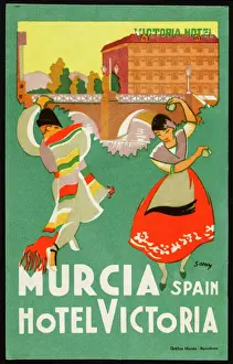Prints of Label from the HOTEL VICTORIA, MURCIA (Spain) features Spanish dancers Dance Prints: Spanish Dancers Print from Hotel Victoria, Murcia