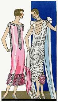 Two ladies in dresses by Doucet and Beer Two ladies in dresses by Doucet and Beer