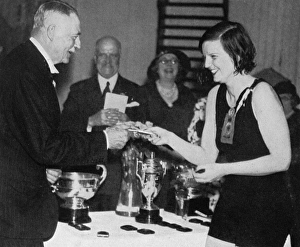 Lady Alington presented with swimming prize, Bath Club Lady Alington presented with swimming prize, Bath Club