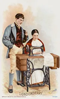 Lady from Londonderry using a Singer Sewing Machine Print