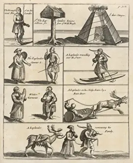 Prints of Lapps in Lapland during daily life with reindeer living and working in 1650 Reindeer Prints: Lapps in Lapland Print, 1650