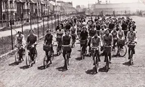 Physical Education History Prints: Large group on bicycles