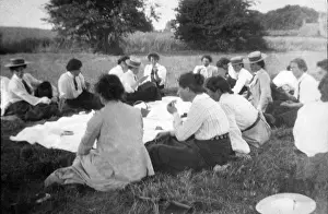 Physical Education History Prints: Large group at picnic