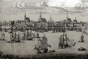 Latvia. Riga. Port. 17th century. Engraving Latvia. Riga. Port. 17th century. Engraving